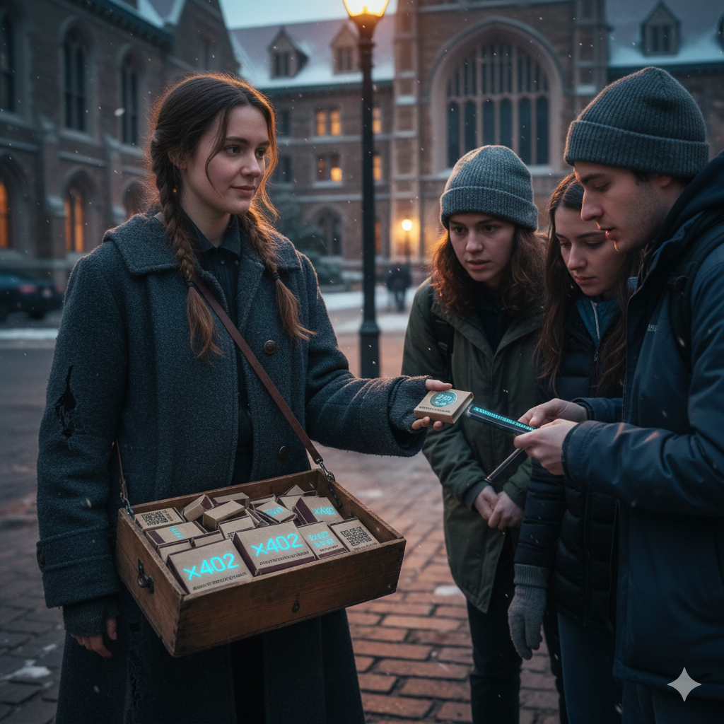 Alice selling x402 matchboxes, University of Chicago